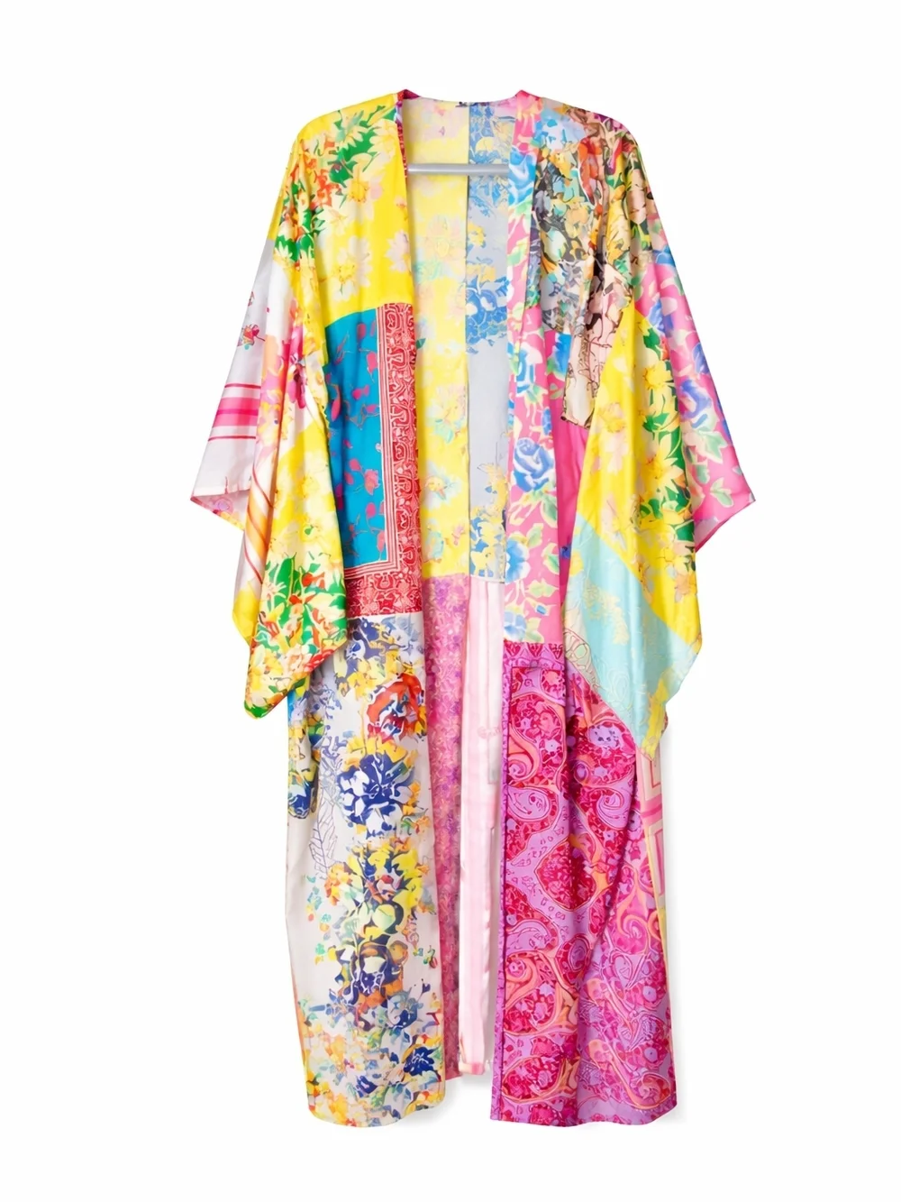 Free People Patchwork Kimono Duster Boho Festival Colorful Floral M/L Romantic - Picture 2 of 6